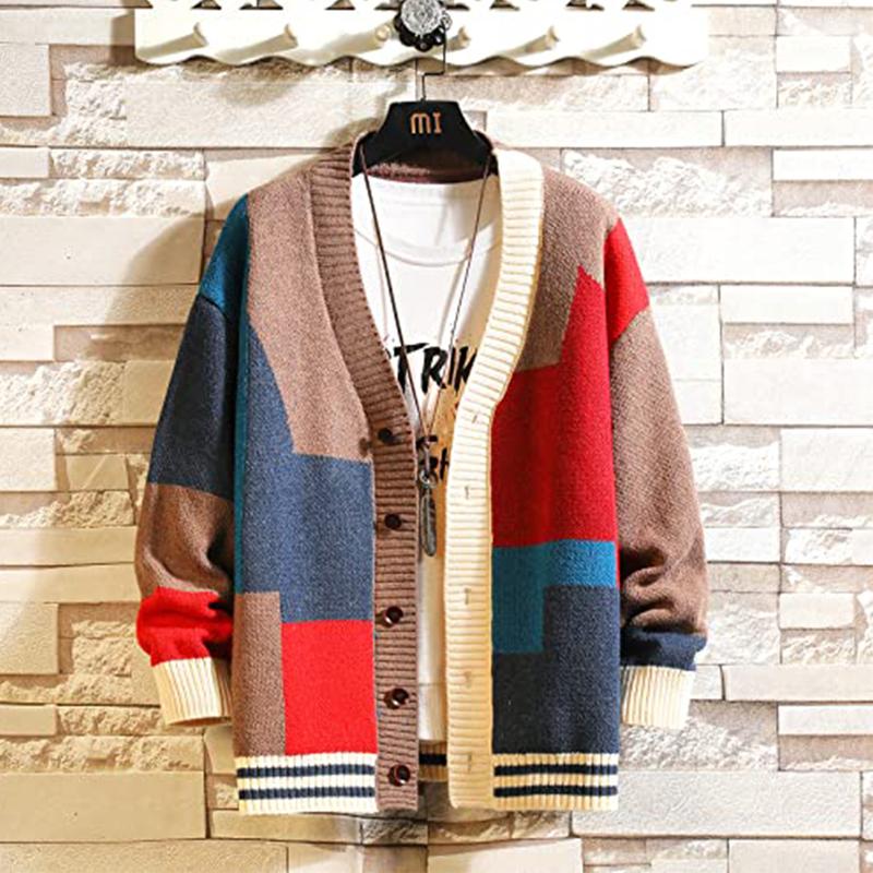 GURUNVANI Cardigan Sweater for Men Knitted Long Sleeve Sweaters with Buttons