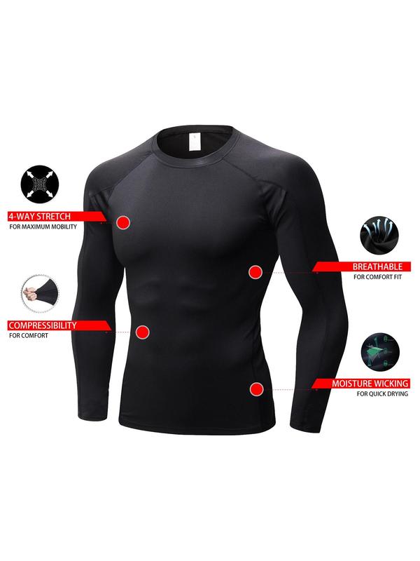 Men's Solid Long Sleeve Compression Shapewear Top, Casual Comfy High Stretch Raglan Sleeve Thermal Underwear Top for Fall & Winter, Men's Shapewear for Daily Wear