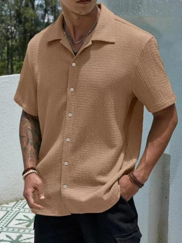 Men's Solid Color Button Front Shirt, Loose Casual Streetwear Short Sleeve Collar Shirt for Summer, Summer Outfits, Men's Shirts Clothing for Daily Wear