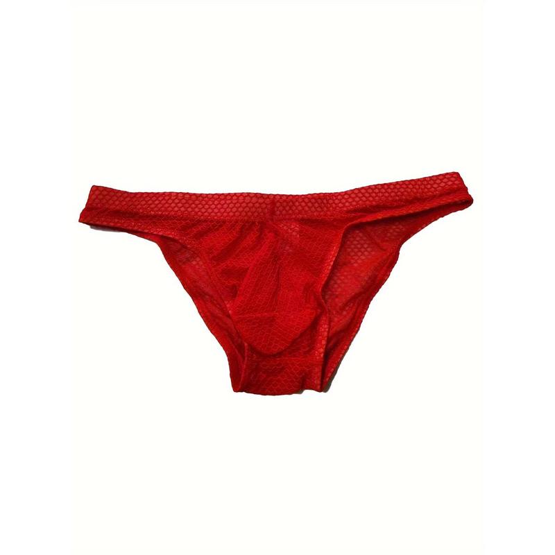 Men's Underwear, Sexy Low Waist Briefs, Mesh Cool Bulge Bag Underpants, Breathable Comfy Panties