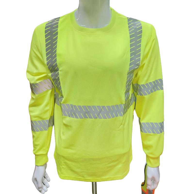 Hi Visibility Light weight Yellow Long sleeve shirt with heat transfer reflector   polyester birdeye Fabric for quick dry   Hi Vis Reflective shirt