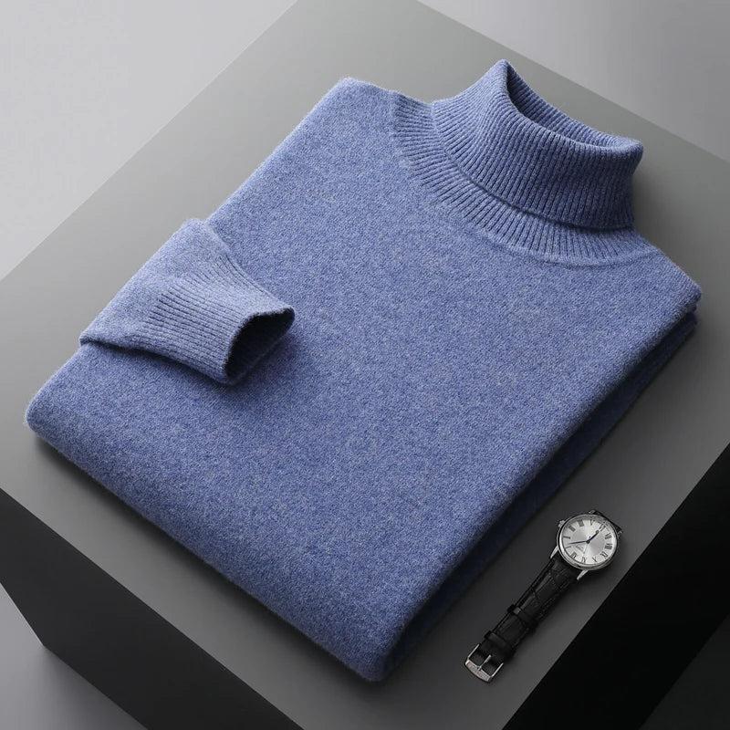 Autumn  winter new 100% merino wool cashmere sweater men's knitted pullover padded warm turtle neck fashion loose plus size coat