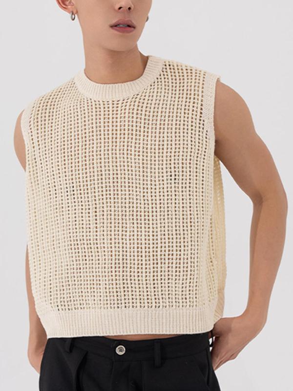 Men's Regular Fit Solid Round Neck Tank Top, Casual Sleeveless Crew Neck Top for Summer, Fashion Men's Clothes for Daily Wear