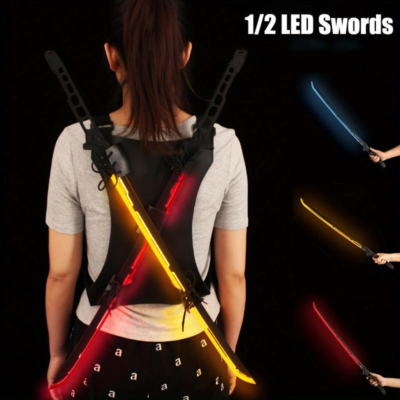 1 2Pcs Science Fiction Cyberpunk Glowing Samurai Sword Rechargeable Acrylic Large LED Sword Model Halloween Cosplay props Game Peripheral Weapon Model Collection