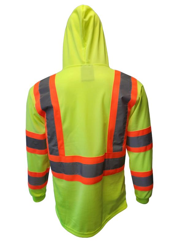 High Visibility Long Sleeve Safety Shirt with hoodie   ANSI Rate Class 3 Polyester shirt( SEE SIZEING INFORMATION ON DESCRITION )