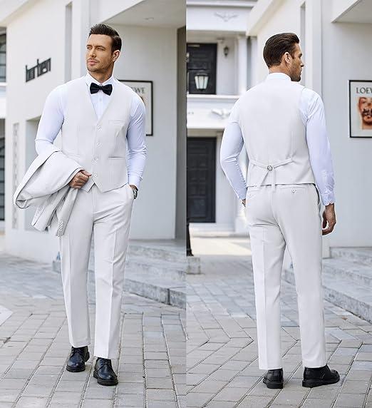 COOFANDY Men's Casual Formal 3 Pieces Blazer Suit Slim Fit Tuxedo Set One Button Jacket Vest Pants with Tie Menswear Soft Classic Fabric Overalls Pocket Overalls Pocket Underwear Formal Wear  Plain Long Sleeve