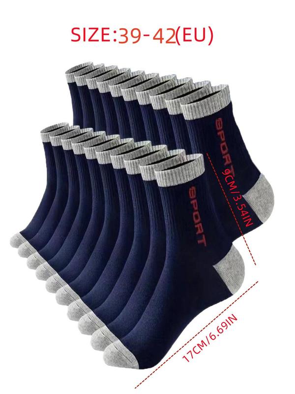 Men's Colorblock & Letter Print Crew Socks, Casual Moisture Wicking Socks, Soft Comfy Breathable Socks for All Seasons Daily Wear