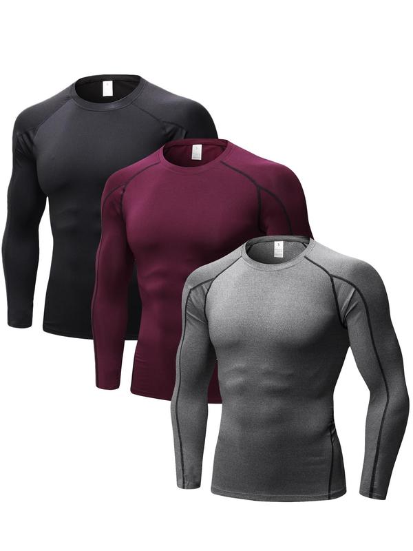 Men's Solid Long Sleeve Compression Shapewear Top, Casual Comfy High Stretch Raglan Sleeve Thermal Underwear Top for Fall & Winter, Men's Shapewear for Daily Wear