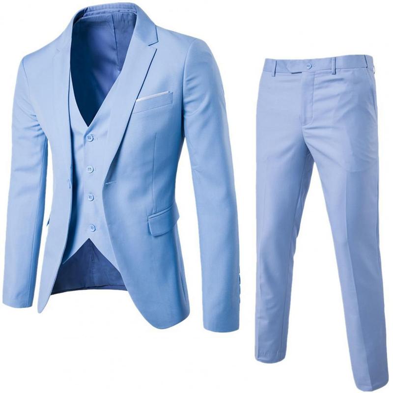 Men Three-piece Suit Elegant Men's Formal Business Suit Set with Slim Fit Coat Pants Vest Classic Groom Wedding Attire in Solid