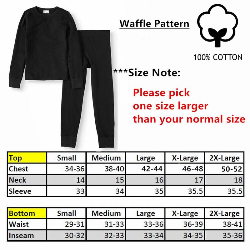 Mens Cotton Top & Bottom 2PC Set Waffle Knit Thermal Long Johns Underwear