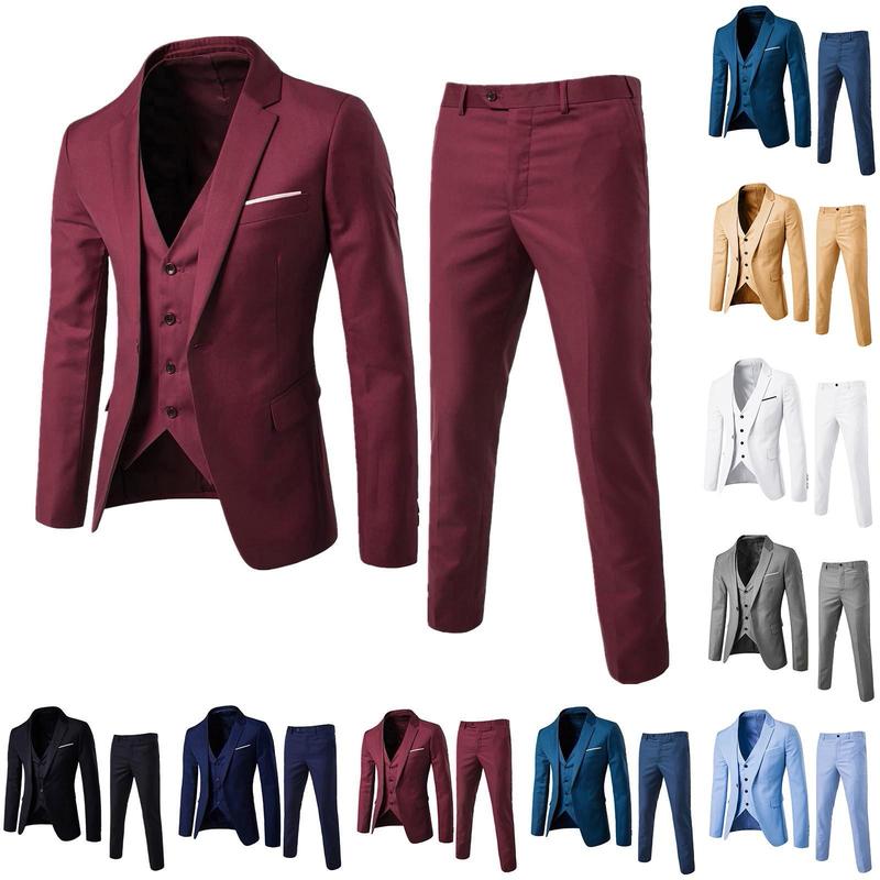 Men’s Slim 3 Piece Suit Business Wedding Party Blazers Formal Classic Jacket Vest Pants Full Coat Luxury Business 2024 Costume Clothing Menswear Denim Fashion