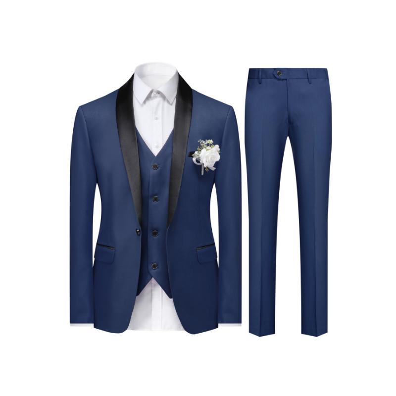 3-Piece Men's Suit Set - Single-Breasted Blazer & Vest & Trousers | Slim Fit Business Casual | Groom Wedding Attire Menswear Collar