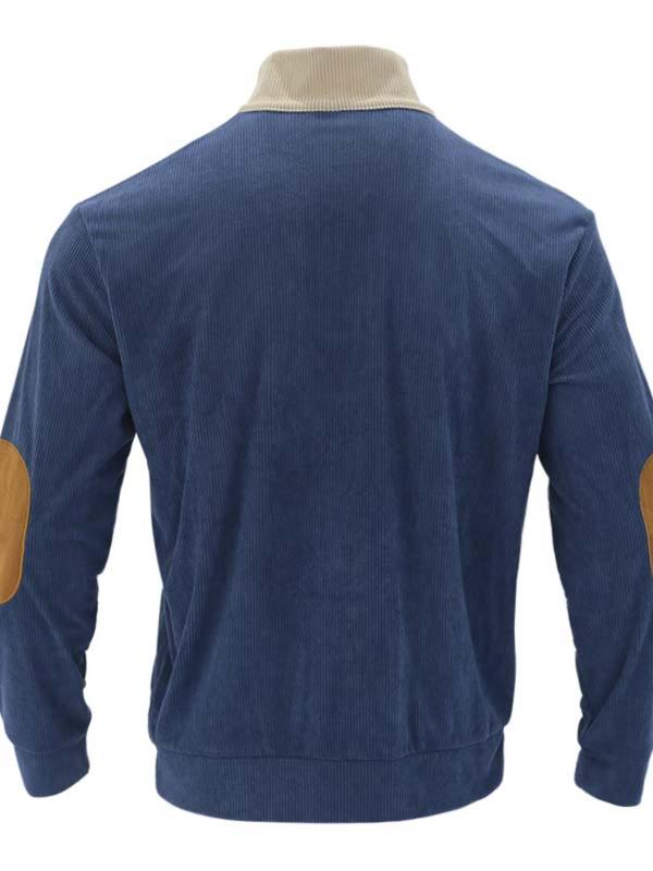 Men's Colorblock Corduroy Sweatshirt, Casual Regular Fit Long Sleeve Half Button Pullover for Spring & Fall, Fashion Men's Top for Daily Wear