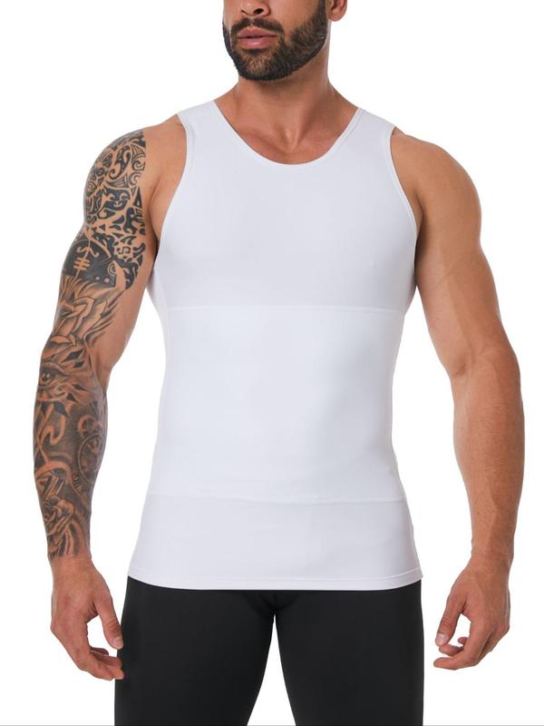 Men's Solid Color Compression Shapewear Tank Top, Casual Plain Sleeveless Menswear, High Stretch Tummy Control Shapewear, Men's Shapewear for Wedding, Business, Date