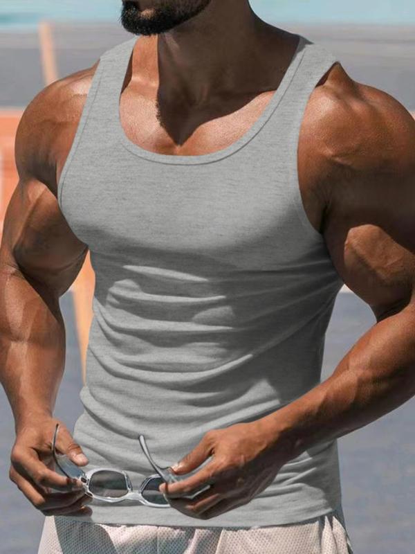 Men's Solid Color U Neck Tank Top, Regular Fit Casual Sleeveless Top for Daily Wear, Men's Top for All Seasons