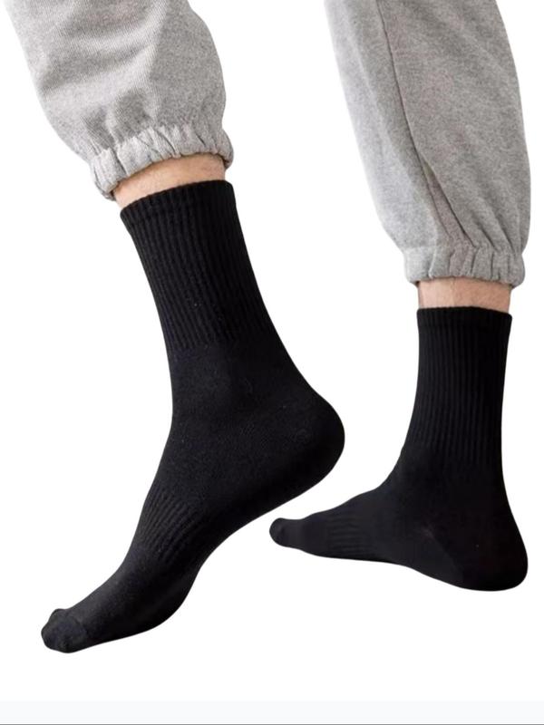 Men's Solid Mid-calf Socks, Casual Comfy Breathable Socks for Daily Wear, Men's Socks for All Seasons