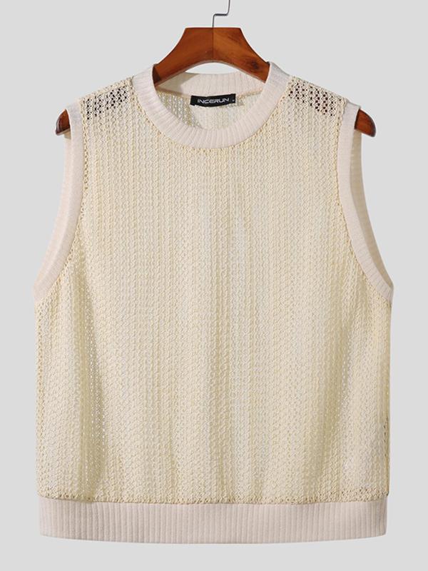 Men's Regular Fit Solid Round Neck Tank Top, Casual Sleeveless Crew Neck Top for Summer, Fashion Men's Clothes for Daily Wear