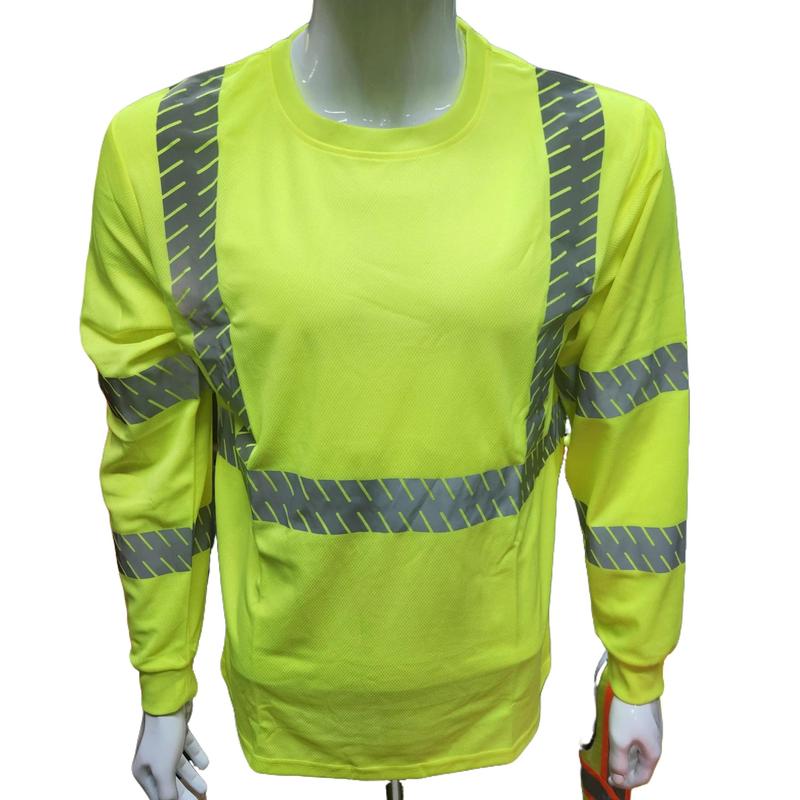 Hi Visibility Light weight Yellow Long sleeve shirt with heat transfer reflector   polyester birdeye Fabric for quick dry   Hi Vis Reflective shirt