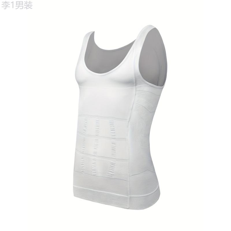 Men's Slimming Tummy Control Vest - Breathable Nylon & Elastane, Round Neck, Stretch Fit For Casual Attire Fabric Menswear