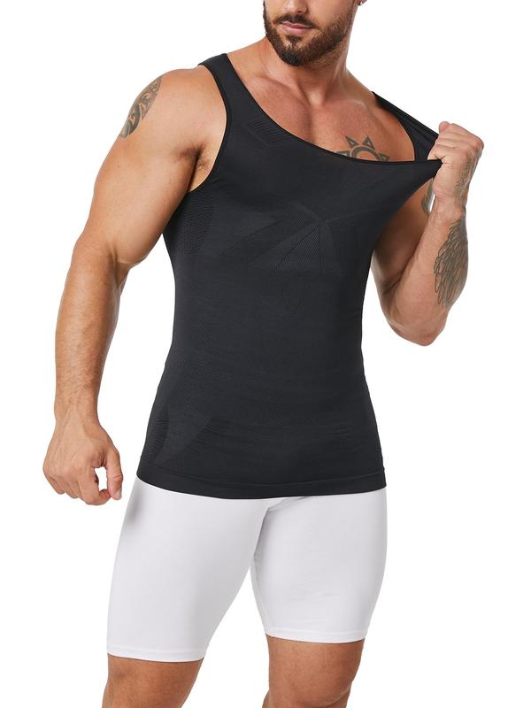 Men's Solid Compression Shapewear Tank Top, High Stretch Tummy Control Shaper, Slim Shapewear for Men, Body Shapewear