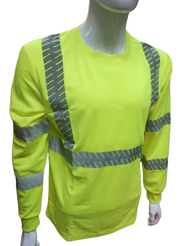 Hi Visibility Light weight Yellow Long sleeve shirt with heat transfer reflector   polyester birdeye Fabric for quick dry   Hi Vis Reflective shirt