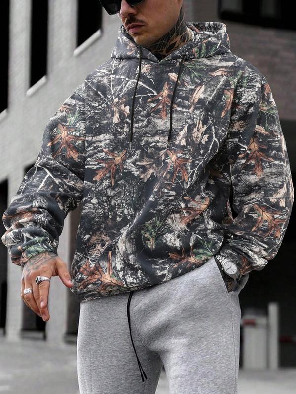 Unisex Men's Camo Print Hoodie, Regular Fit Casual Long Sleeve Hooded Sweatshirt for Fall & Winter, Men's Top for Daily Wear