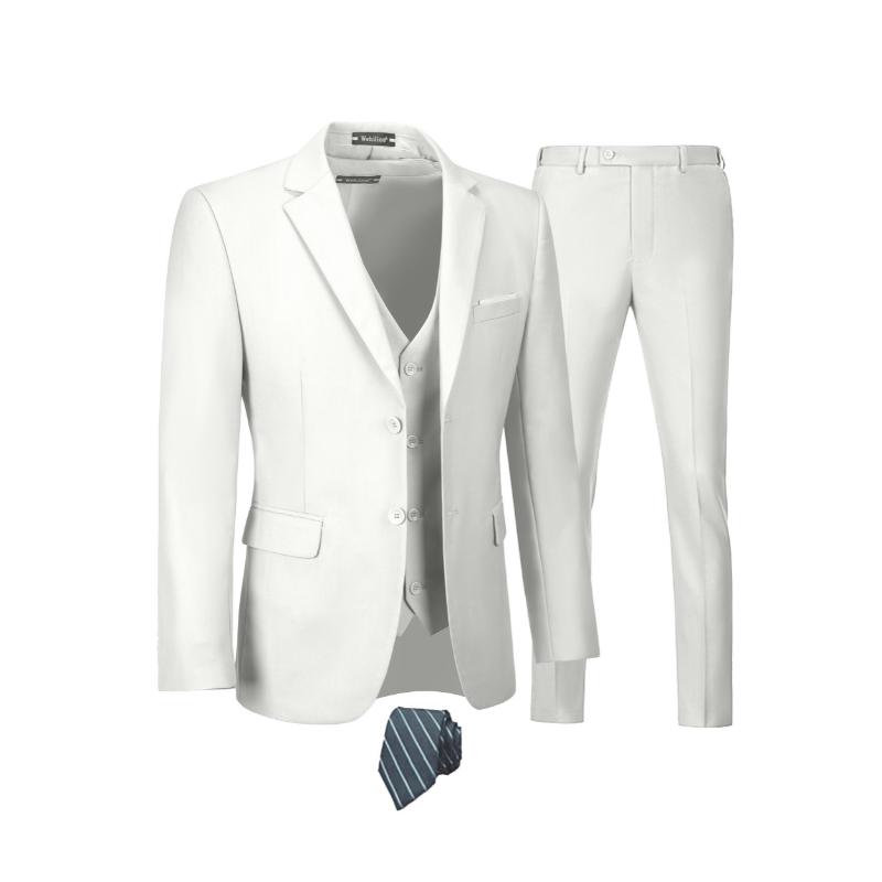 4-Piece Men's Slim Fit Suit Set - Solid Color Blazer Jacket, Vest, Formal Pants, and Matching Tie - Random Color Selection for a Sharp, Put-Together Look