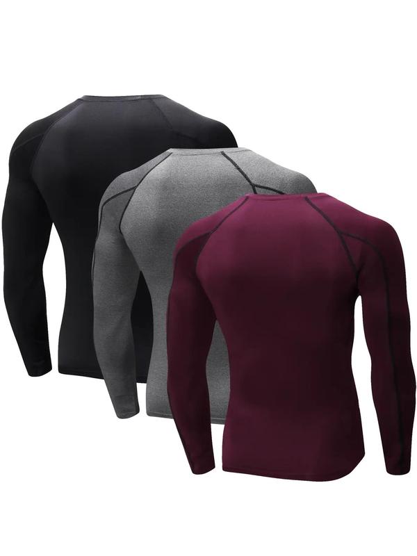 Men's Solid Long Sleeve Compression Shapewear Top, Casual Comfy High Stretch Raglan Sleeve Thermal Underwear Top for Fall & Winter, Men's Shapewear for Daily Wear