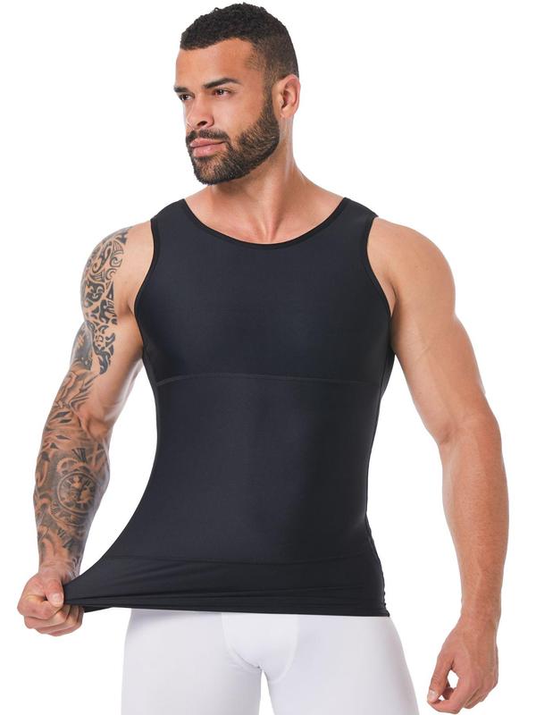 Men's Solid Color Compression Shapewear Tank Top, Casual Plain Sleeveless Menswear, High Stretch Tummy Control Shapewear, Men's Shapewear for Wedding, Business, Date