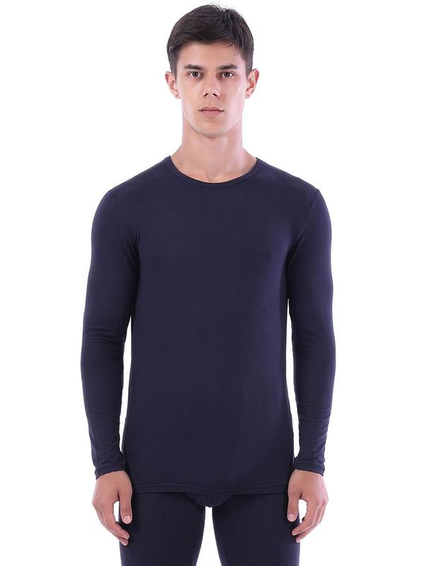 Men's Solid Long Sleeve Thermal Underwear Top, Casual Comfy Warm Round Neck Top for Fall & Winter, Men's Underwear for Daily Wear