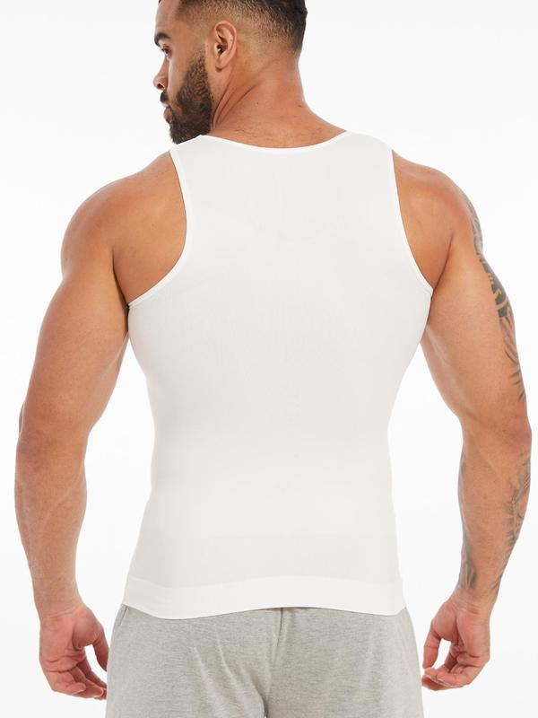 Men's Solid Color Crew Neck Compression Shapewear Tank Top, High Stretch Tummy Control Shaper Vest, Men's Shapewear for All Seasons