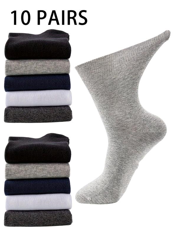 10 Pairs Men's Mid-calf Diabetic Socks , Non-binding Circulatory Crew Socks, Casual Comfy Breathable Socks for Daily Wear, Men's Socks for All Seasons