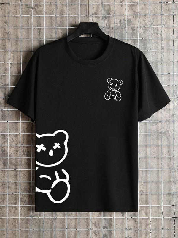 Men's Cartoon Bear Print Round Neck Tee, Regular Fit Casual Short Sleeve T-shirt, Graphic Tees, Summer Clothes for Daily Outdoor Wear, Streetwear