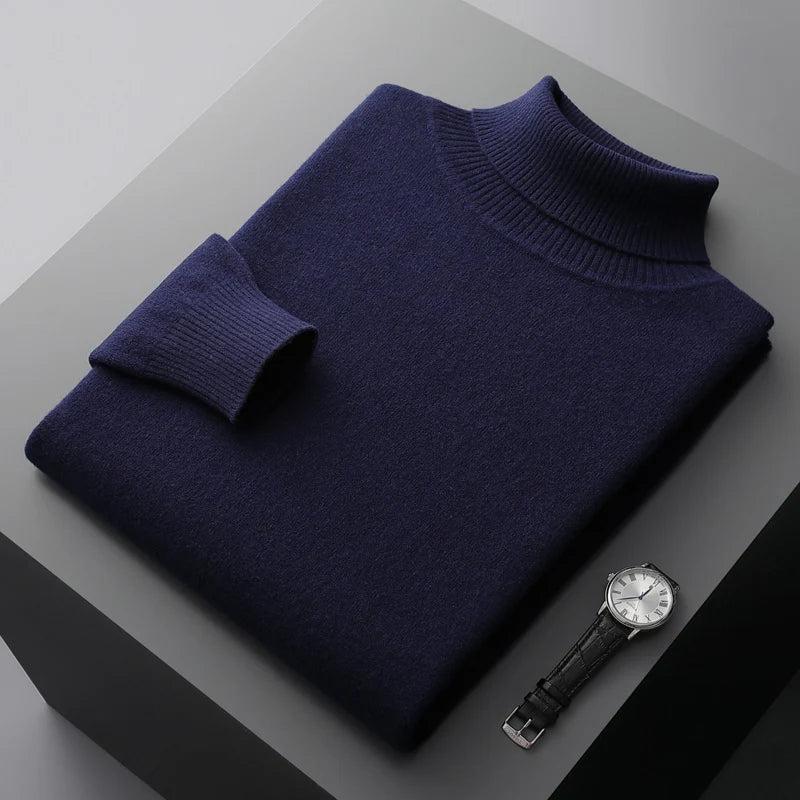 Autumn  winter new 100% merino wool cashmere sweater men's knitted pullover padded warm turtle neck fashion loose plus size coat