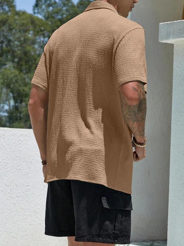 Men's Solid Color Button Front Shirt, Loose Casual Streetwear Short Sleeve Collar Shirt for Summer, Summer Outfits, Men's Shirts Clothing for Daily Wear