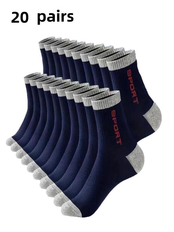 Men's Colorblock & Letter Print Crew Socks, Casual Moisture Wicking Socks, Soft Comfy Breathable Socks for All Seasons Daily Wear