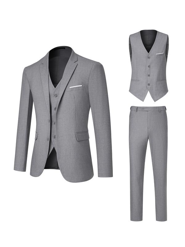 A 3-Piece Men's Suit , A Set Of Fashionable New Hot Selling Men's Suits, Jackets, Pants, Slim Suits, Casual Boutique Business Solid Color Wedding Dresses,Formal Business Prom Casual Suit