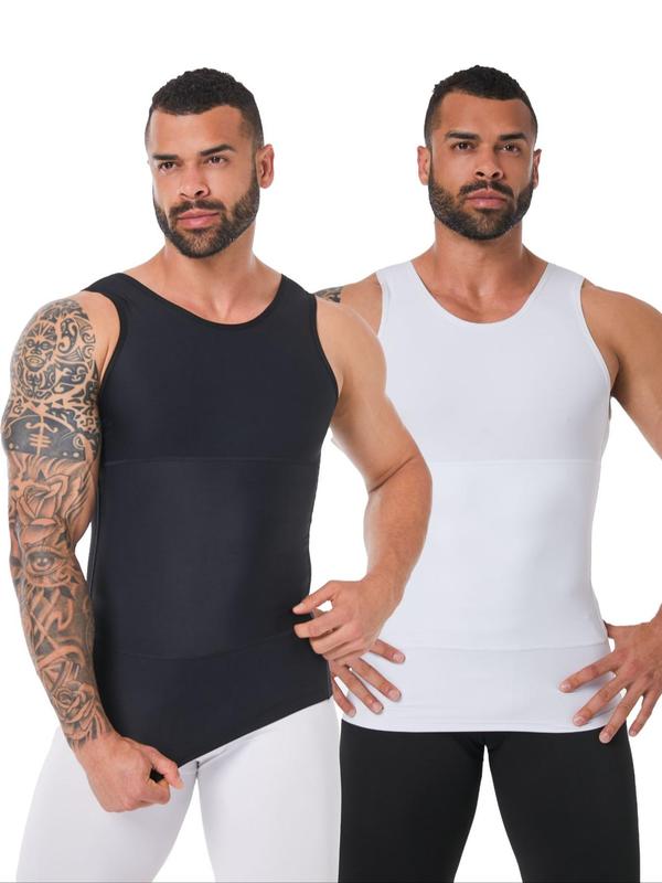 Men's Solid Color Compression Shapewear Tank Top, Casual Plain Sleeveless Menswear, High Stretch Tummy Control Shapewear, Men's Shapewear for Wedding, Business, Date