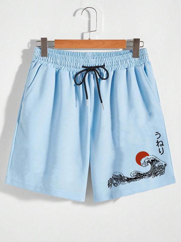 Men's Graphic Print Pocket Drawstring Waist Shorts, Loose Casual Fashion Shorts for Summer, Men's Bottoms for Daily Wear