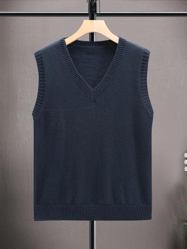 Men's Plain V Neck Sweater Vest, Casual Sleeveless Knit Tank Top for Spring & Fall, Men's Knitwear for Daily Wear