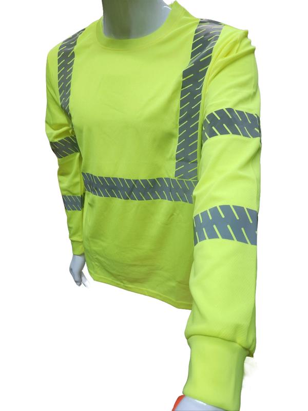 Hi Visibility Light weight Yellow Long sleeve shirt with heat transfer reflector   polyester birdeye Fabric for quick dry   Hi Vis Reflective shirt