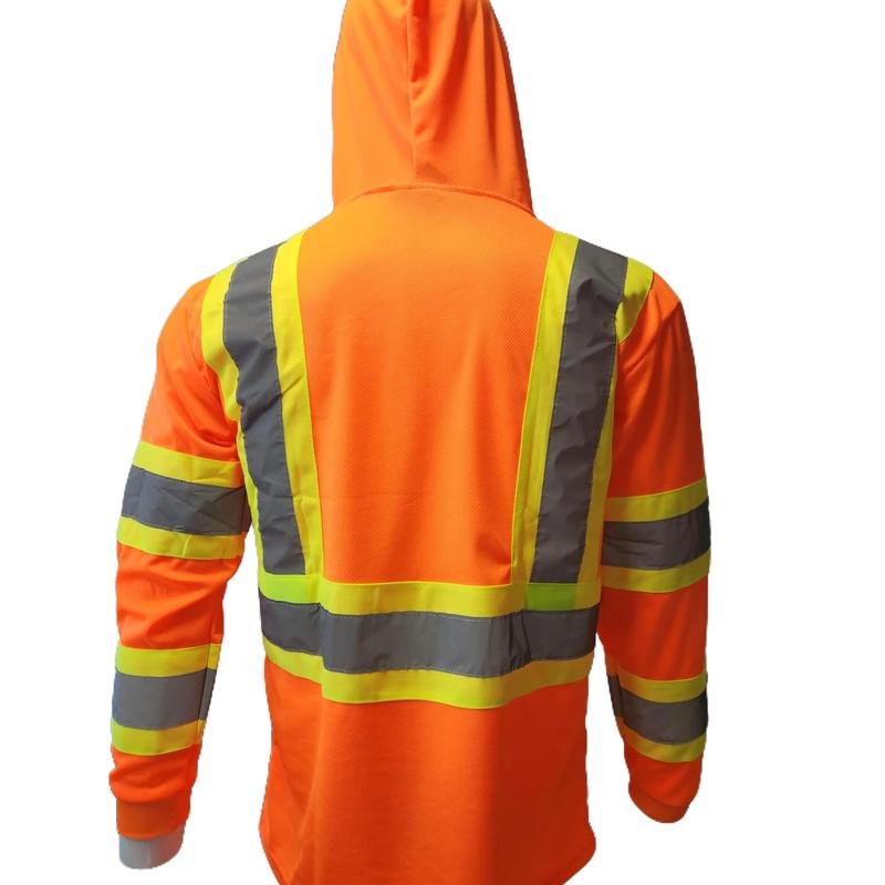 High Visibility Long Sleeve Safety Shirt with hoodie   ANSI Rate Class 3 Polyester shirt( SEE SIZEING INFORMATION ON DESCRITION )