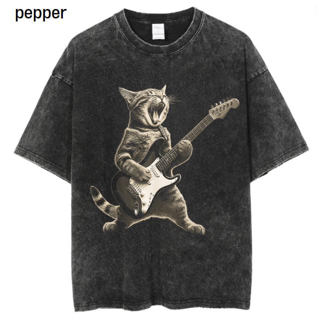 Rock Cat Playing Guitar Vintage Shirt, Retro Funny Guitar Cat T-Shirt, Cat Lovers, Rock Lovers Gift, Funny Gift, Rocker Oversized Shirt Menswear Top Underwear Tshirt