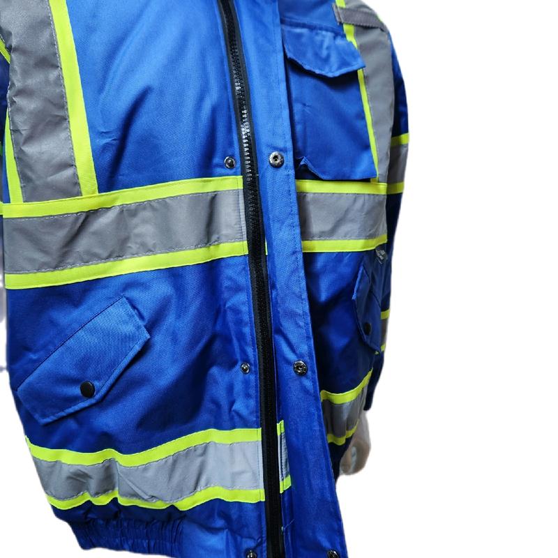 Royal Blue Hi Visibility Reflective Safety Bomber Rain Jacket   Blue Safety Jacket with Sherpa Insulation to keep warm in cold weather  (see sizing information on description)