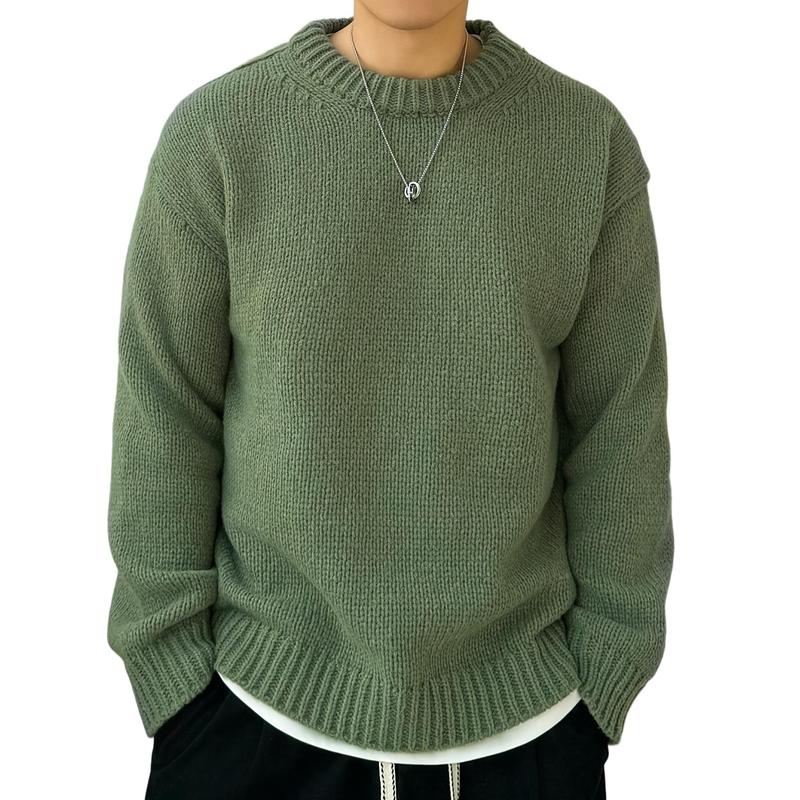 Men's Solid Knitted Pullover, Casual Long Sleeve Crew Neck Sweater For Fall Winter