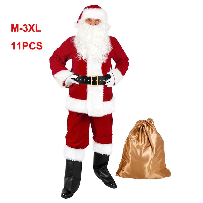 Deluxe Men's Santa Suit Costume - Christmas Adult Claus Costume - 11PC - Menswear, Clothing