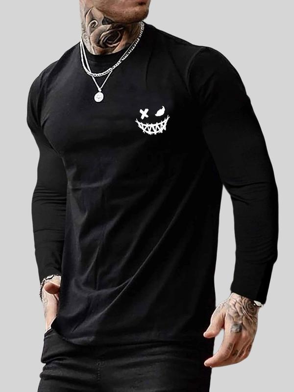 Men's Graphic Round Neck Long Sleeve Tee, Graphic Tees for Men, T Shirts for Men, Regular Fit Casual Crew Neck Longsleeves T-shirt, Freaky Outfits, Streetwear, Graphic Tee for Men