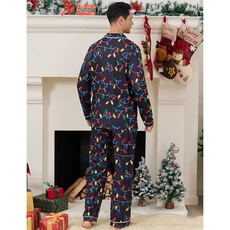 Christmas Pajamas Set for Men Xmas Pjs Holiday Soft Sleepwear Button Down Loungewear with Pockets