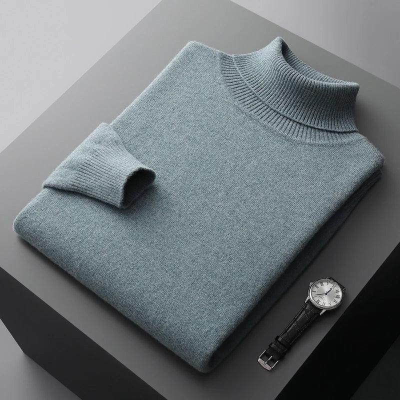 Autumn  winter new 100% merino wool cashmere sweater men's knitted pullover padded warm turtle neck fashion loose plus size coat