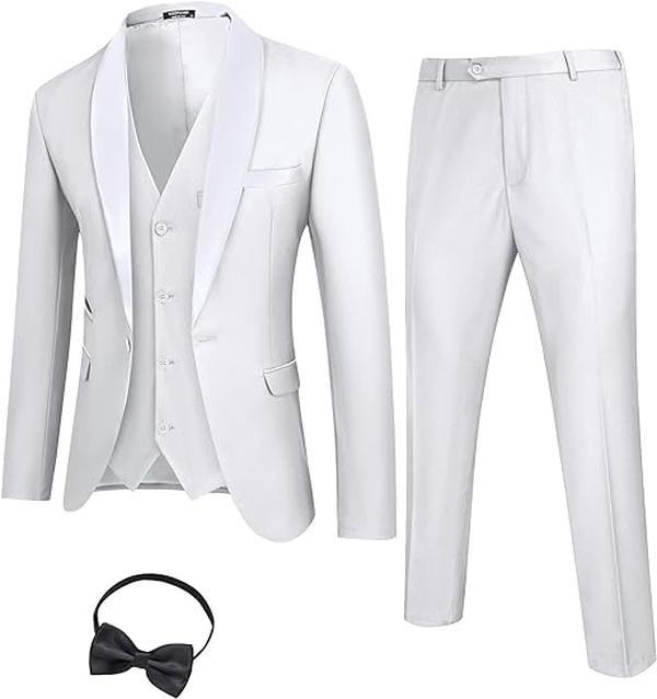 COOFANDY Men's Casual Formal 3 Pieces Blazer Suit Slim Fit Tuxedo Set One Button Jacket Vest Pants with Tie Menswear Soft Classic Fabric Overalls Pocket Overalls Pocket Underwear Formal Wear  Plain Long Sleeve